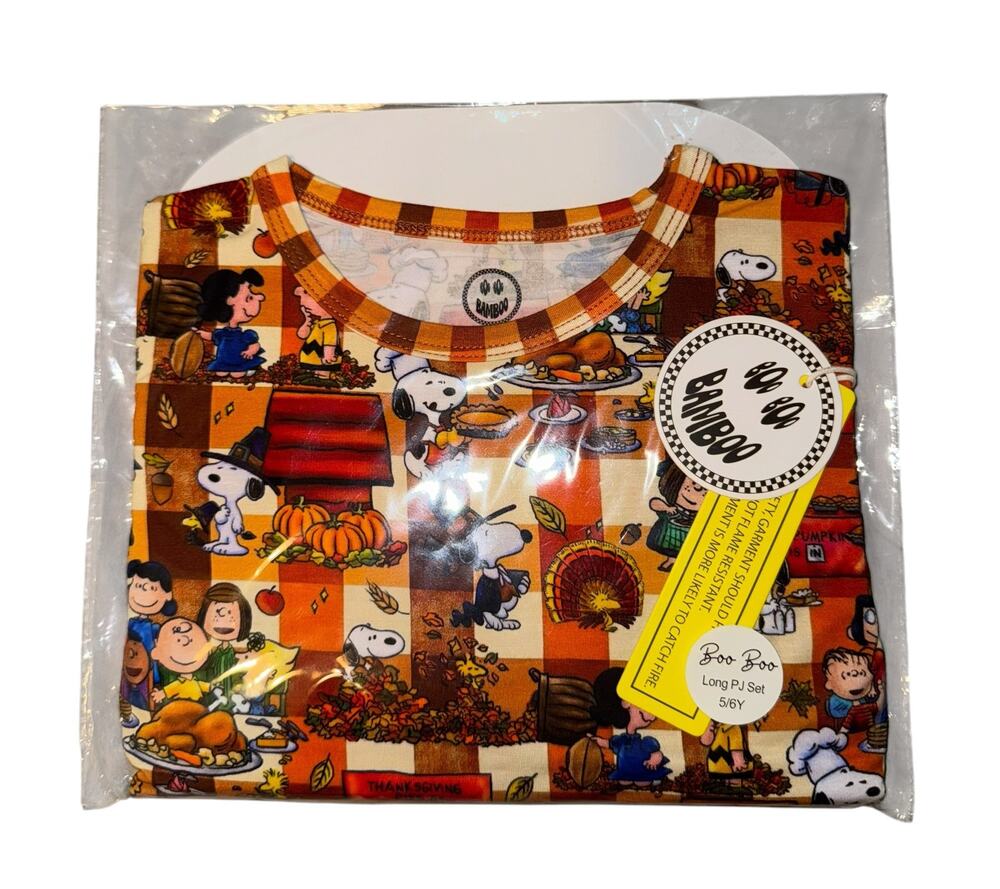 New Boo Boo Bamboo Peanuts Thanksgiving Bamboo Pajama Set Kids 5/6 Turkey Soft